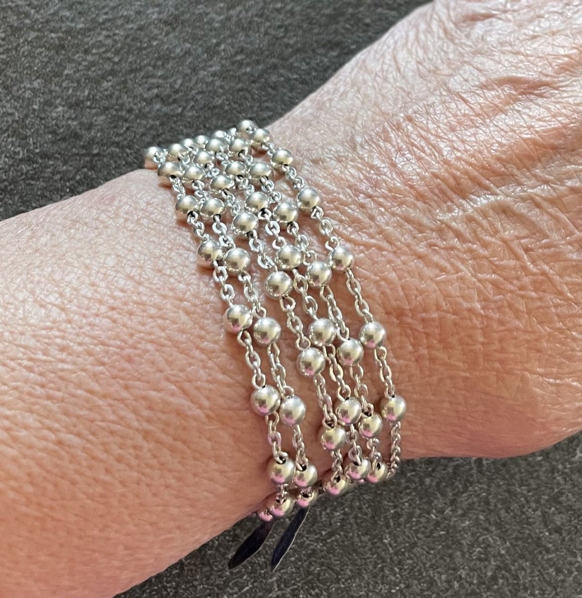 Set Of 6 Silver Bracelets With Alternating Bead Decorations - 20th Century-photo-2