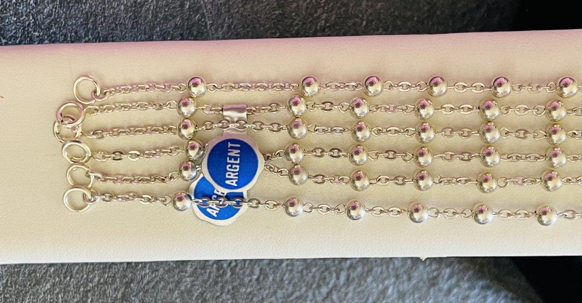 Set Of 6 Silver Bracelets With Alternating Bead Decorations - 20th Century