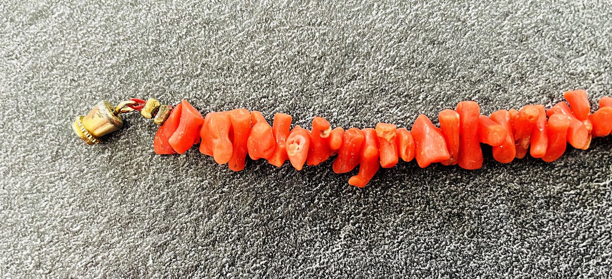 Antique Coral Chain Choker Necklace - 20th Century-photo-2