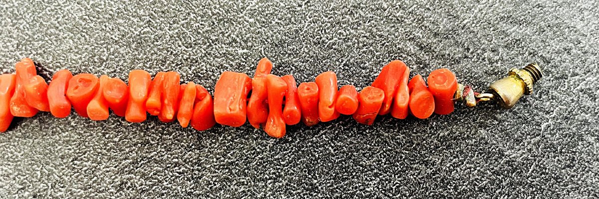Antique Coral Chain Choker Necklace - 20th Century-photo-3
