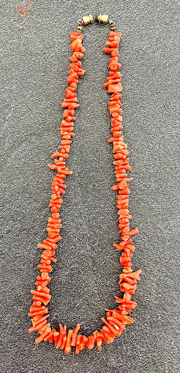 Antique Coral Chain Choker Necklace - 20th Century-photo-1