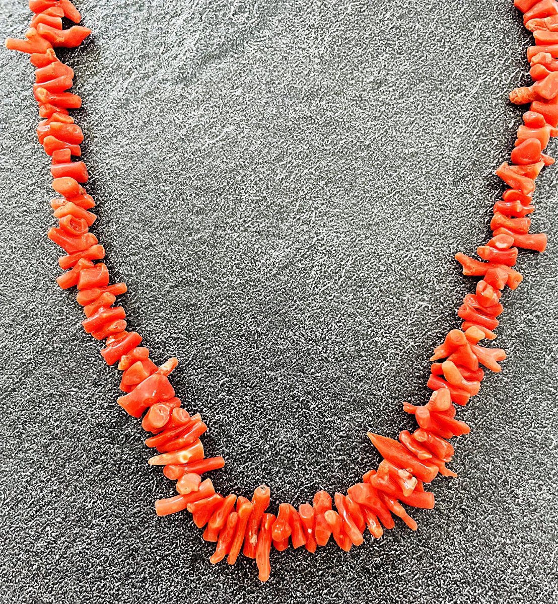 Antique Coral Chain Choker Necklace - 20th Century-photo-2