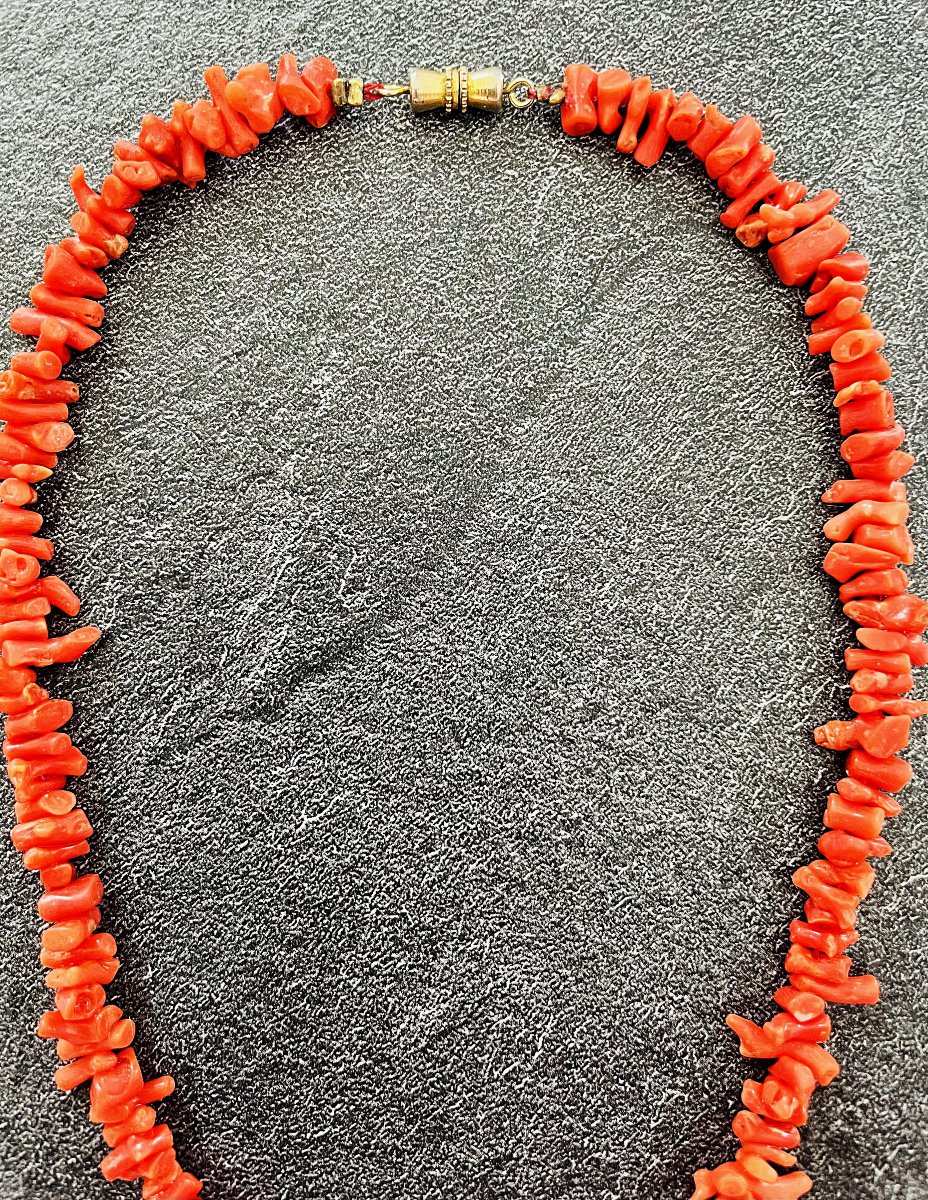 Antique Coral Chain Choker Necklace - 20th Century-photo-3