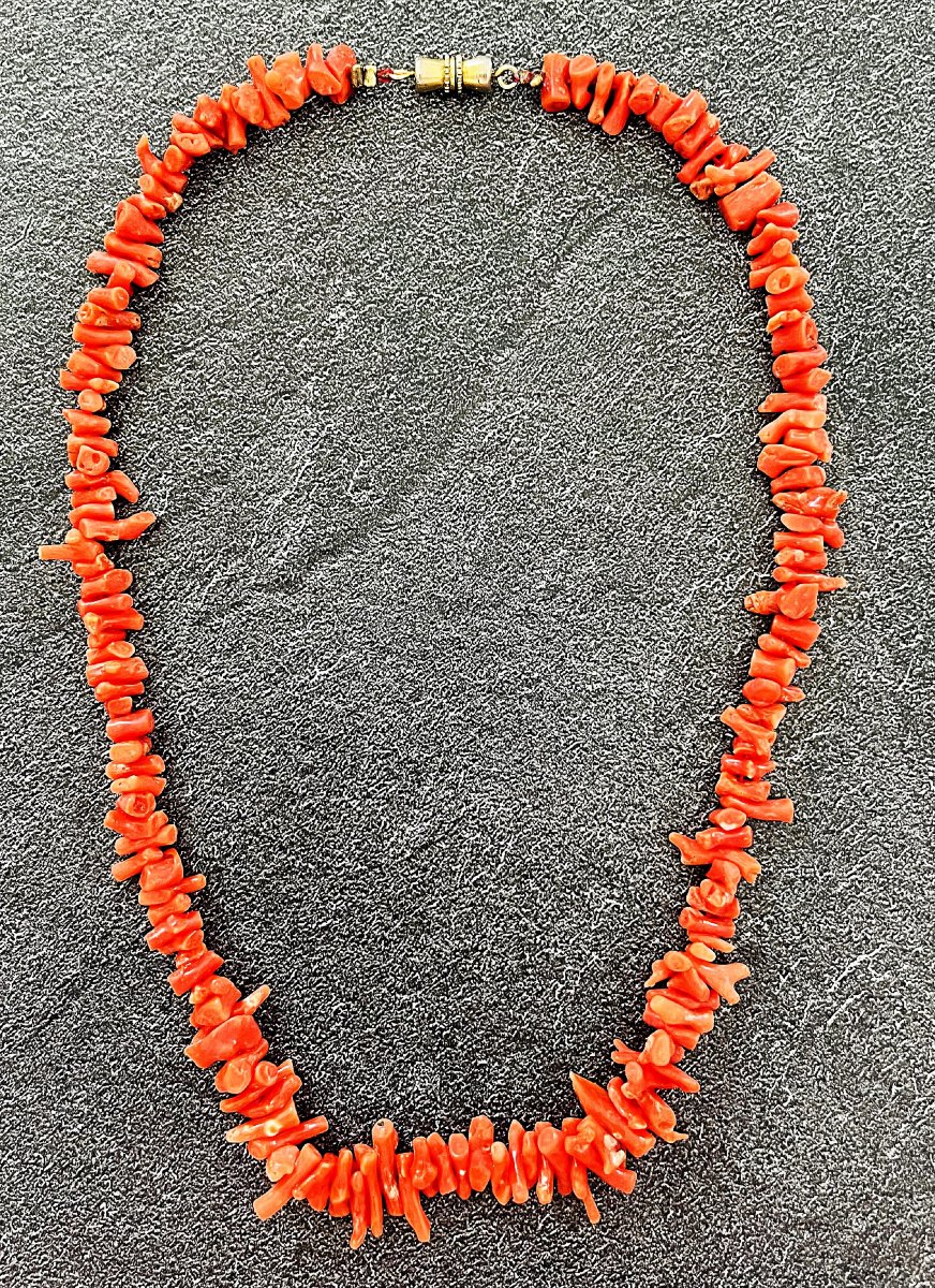 Antique Coral Chain Choker Necklace - 20th Century