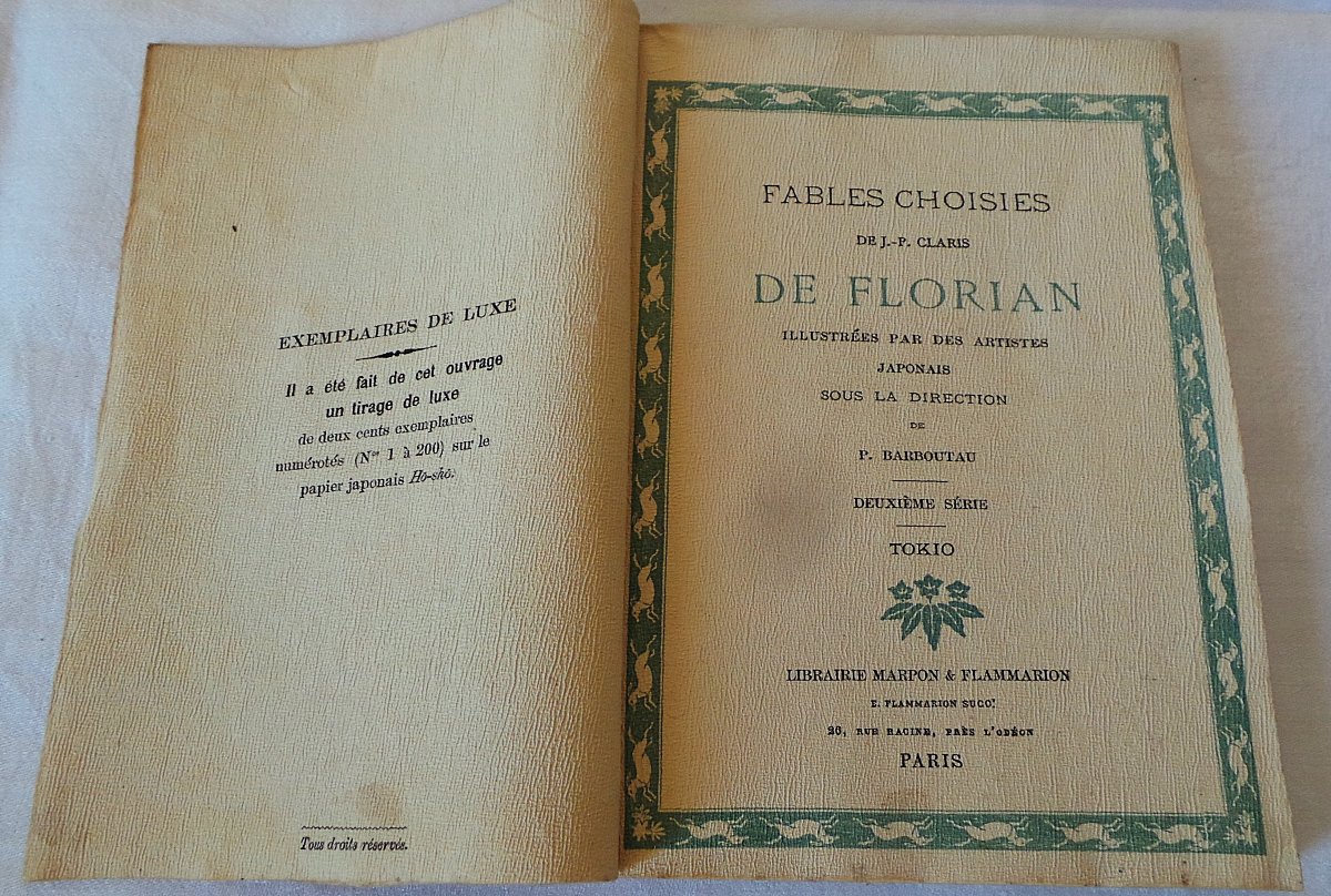 " FABLES CHOISIES DE FLORIAN " - J.P CLARIS - ARTISTES JAPONAIS - TOKIO - 1895 - XIX°-photo-2