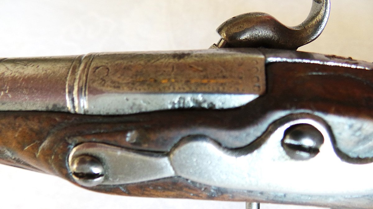 PISTOLET DE POCHE - MANUFACTURE DE  ST-ETIENNE  - CALOTTE EN TETE D OISEAU- XVIII°-photo-4