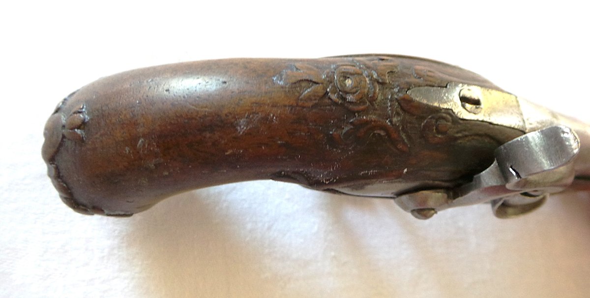 PISTOLET DE POCHE - MANUFACTURE DE  ST-ETIENNE  - CALOTTE EN TETE D OISEAU- XVIII°-photo-6