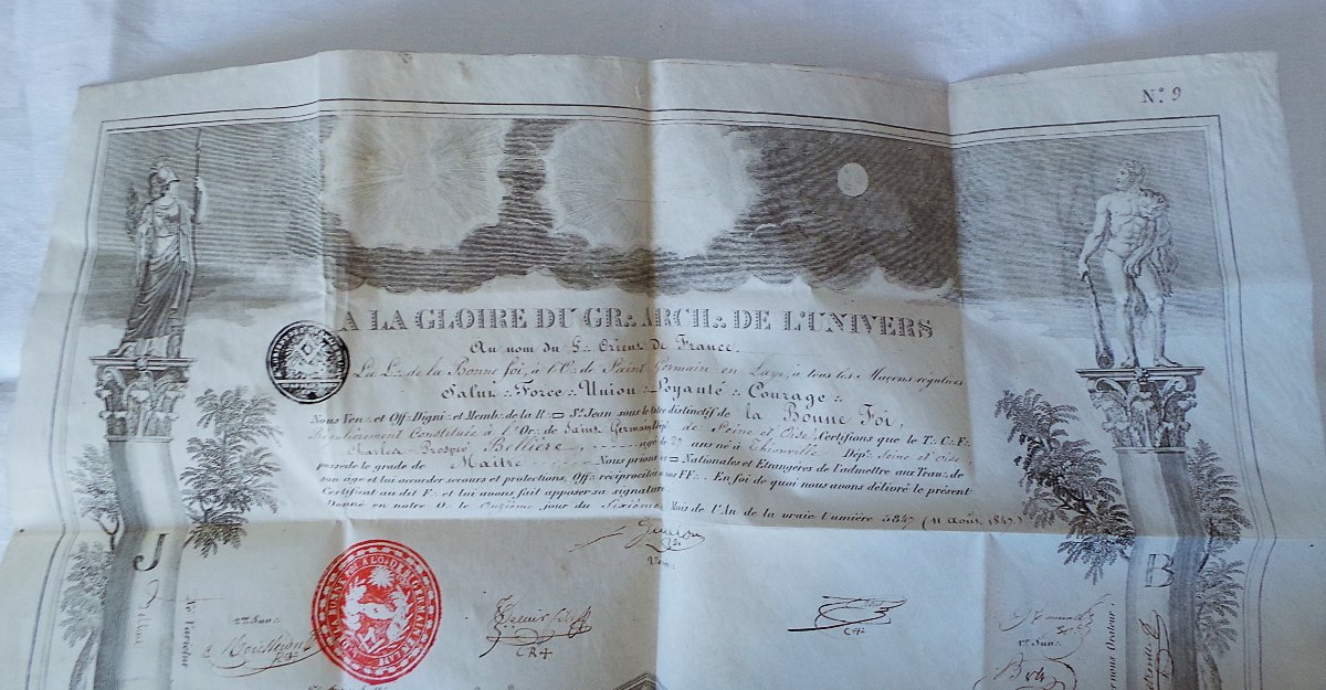 DIPLOME MACONNIQUE  DE MAITRE  SUR VELIN - 1847- EPOQUE LOUIS-PHILIPPE-photo-2