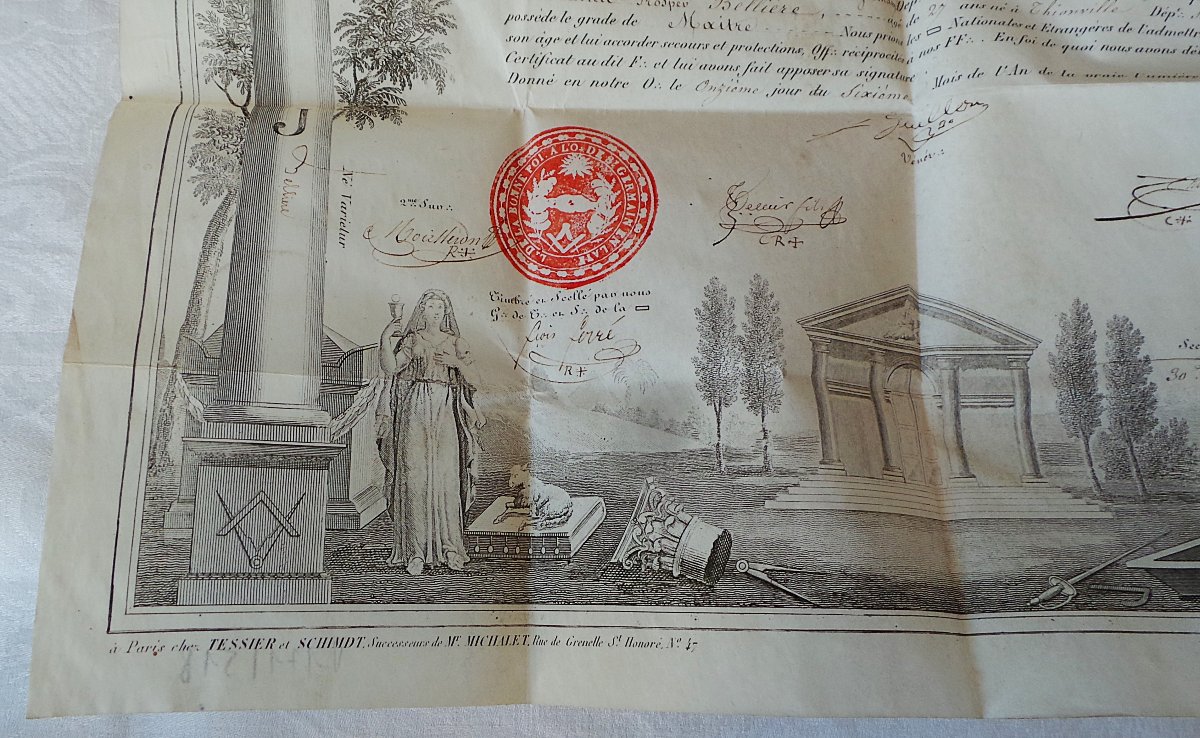 DIPLOME MACONNIQUE  DE MAITRE  SUR VELIN - 1847- EPOQUE LOUIS-PHILIPPE-photo-3