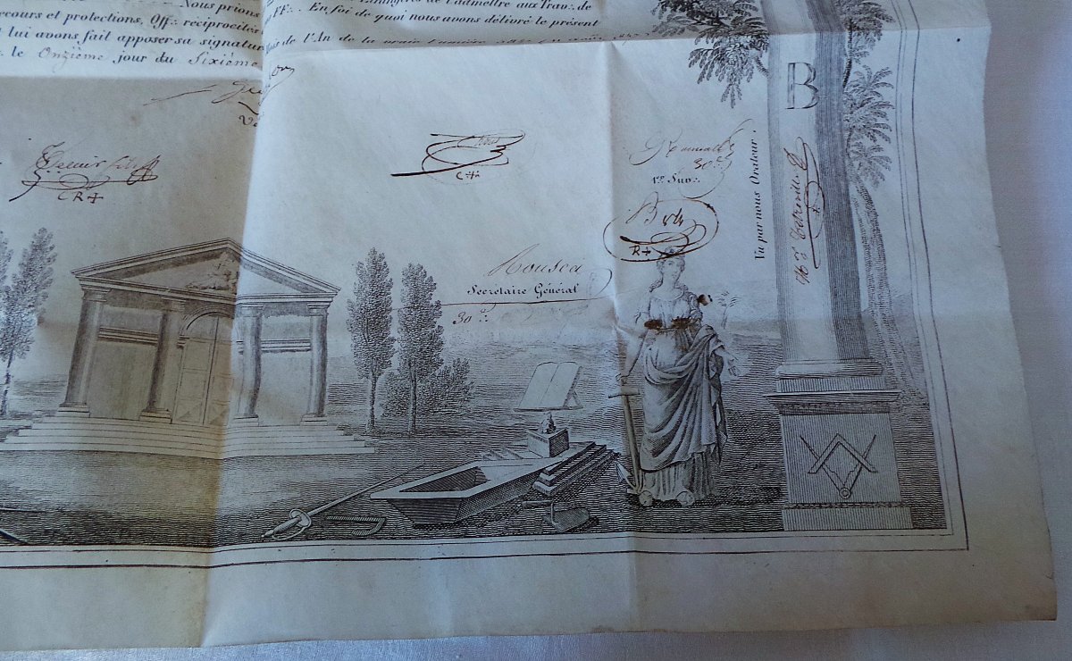DIPLOME MACONNIQUE  DE MAITRE  SUR VELIN - 1847- EPOQUE LOUIS-PHILIPPE-photo-4
