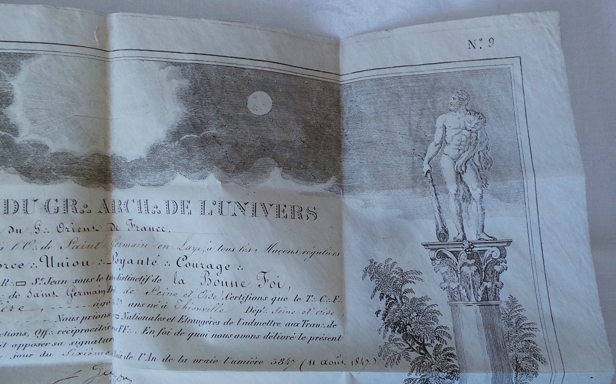 DIPLOME MACONNIQUE  DE MAITRE  SUR VELIN - 1847- EPOQUE LOUIS-PHILIPPE-photo-1