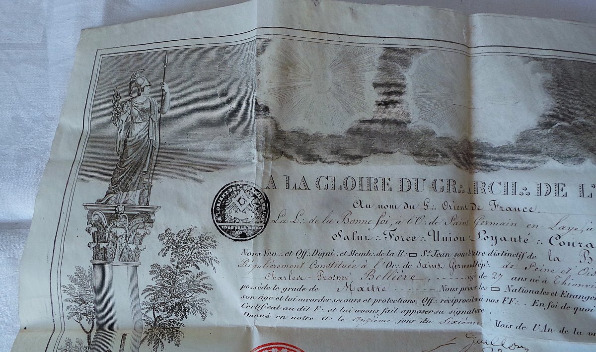 DIPLOME MACONNIQUE  DE MAITRE  SUR VELIN - 1847- EPOQUE LOUIS-PHILIPPE-photo-2