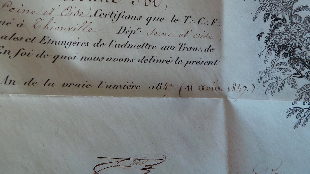 DIPLOME MACONNIQUE  DE MAITRE  SUR VELIN - 1847- EPOQUE LOUIS-PHILIPPE-photo-3
