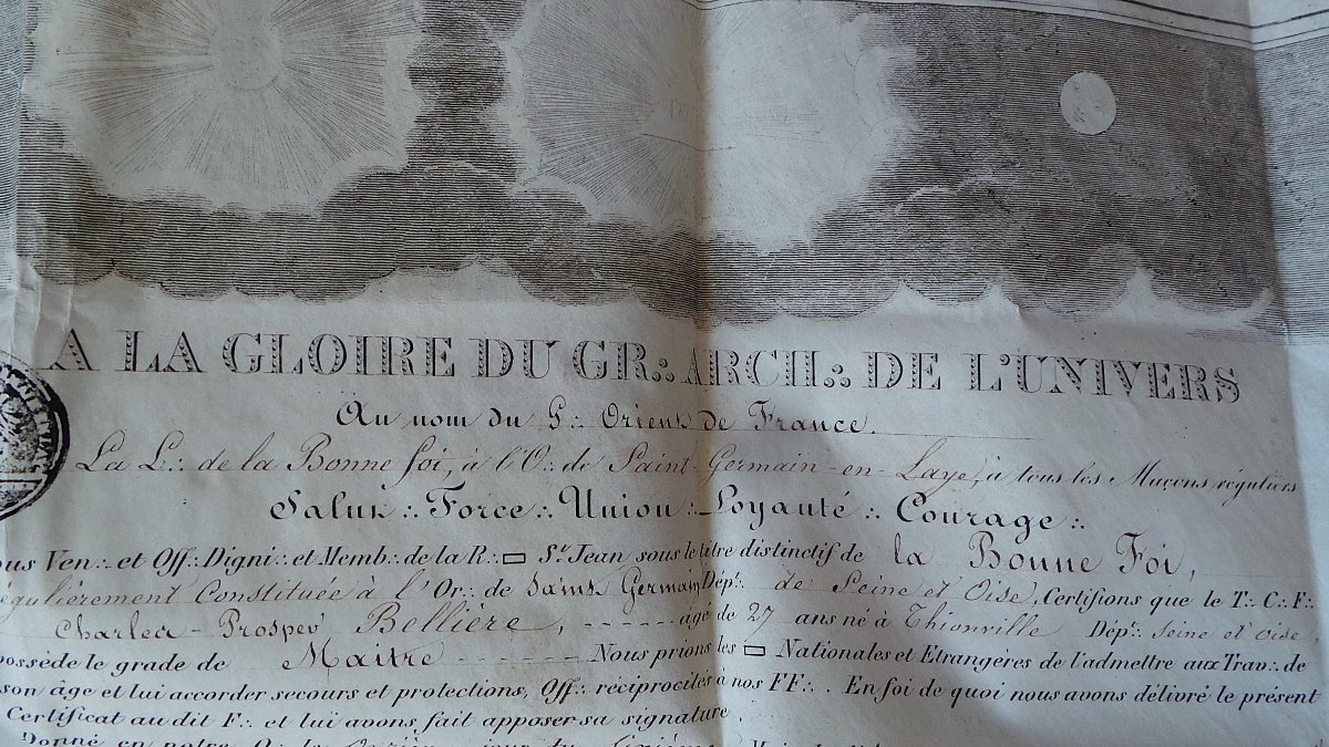 DIPLOME MACONNIQUE  DE MAITRE  SUR VELIN - 1847- EPOQUE LOUIS-PHILIPPE-photo-4