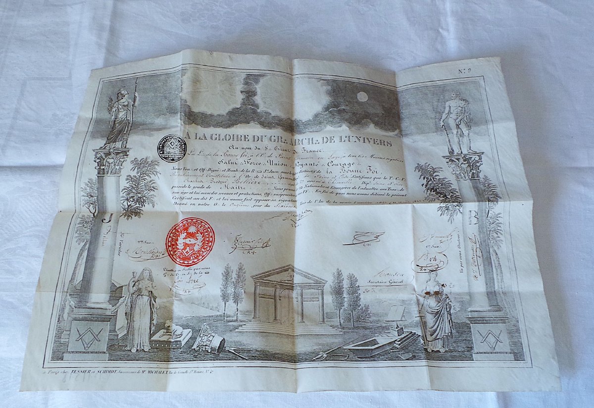 DIPLOME MACONNIQUE  DE MAITRE  SUR VELIN - 1847- EPOQUE LOUIS-PHILIPPE