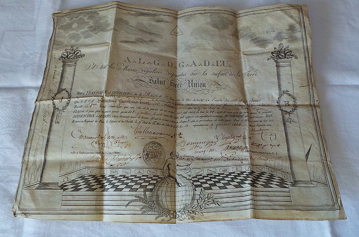Masonic Diploma - First Empire - 1806 - St. John's Lodge - XIX°