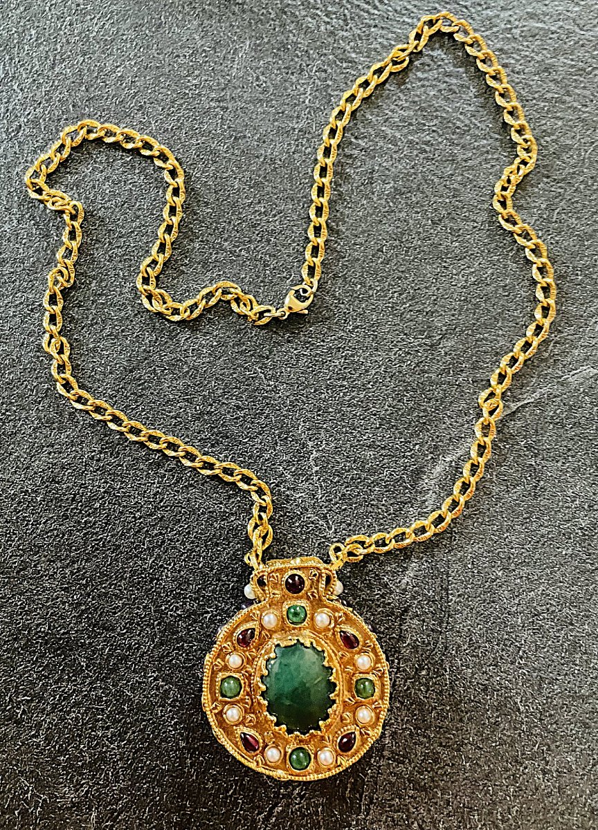 MEDAILLON " JOSEPHINE " DORE OR 24 CTS & PIERRES FINES - CIRCA 1980-photo-4