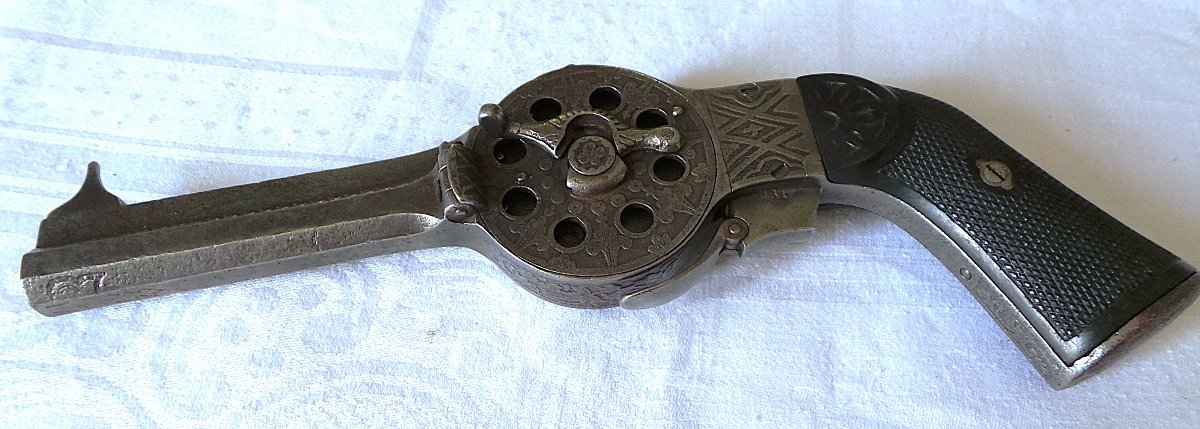 Rotovolver Revolver - Patent 1865 - "noel & Gouery" - 10-shot - 7.5 Mm Caliber - Second Empire