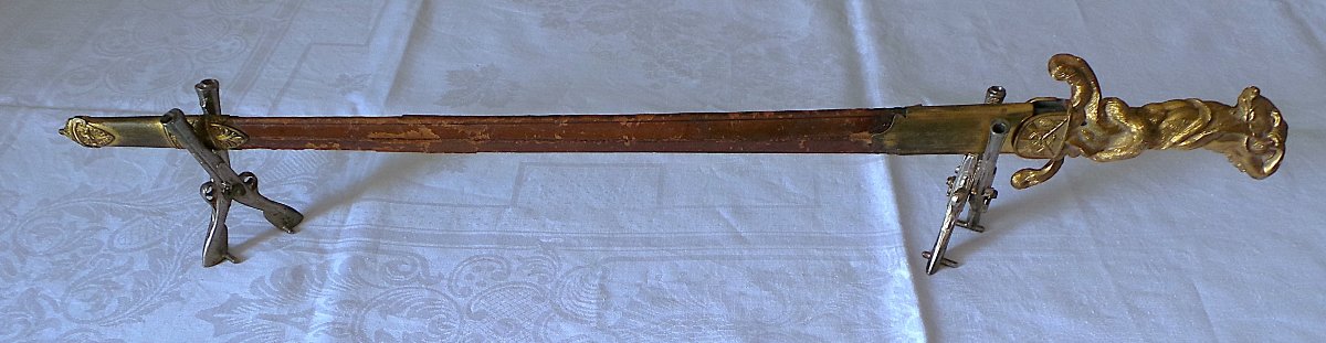 DAGUE DE CHASSE EN BRONZE -" ATLAS A LA HURE DE SANGLIER "- XIX°-AVEC FOURREAU-photo-3