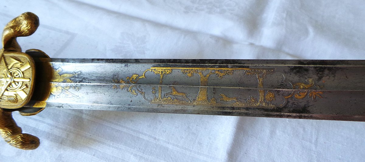 DAGUE DE CHASSE EN BRONZE -" ATLAS A LA HURE DE SANGLIER "- XIX°-AVEC FOURREAU-photo-5