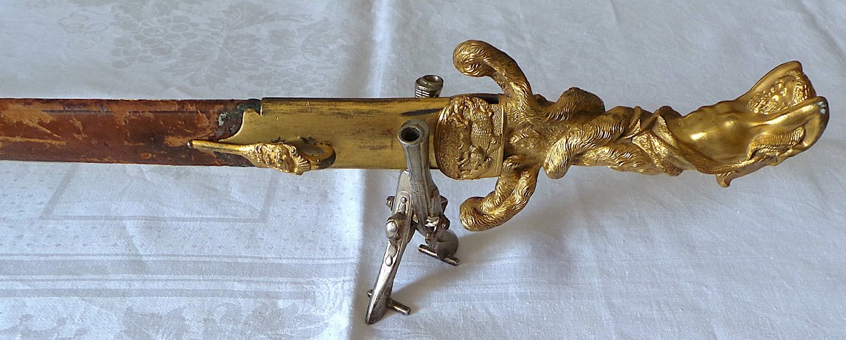 DAGUE DE CHASSE EN BRONZE -" ATLAS A LA HURE DE SANGLIER "- XIX°-AVEC FOURREAU