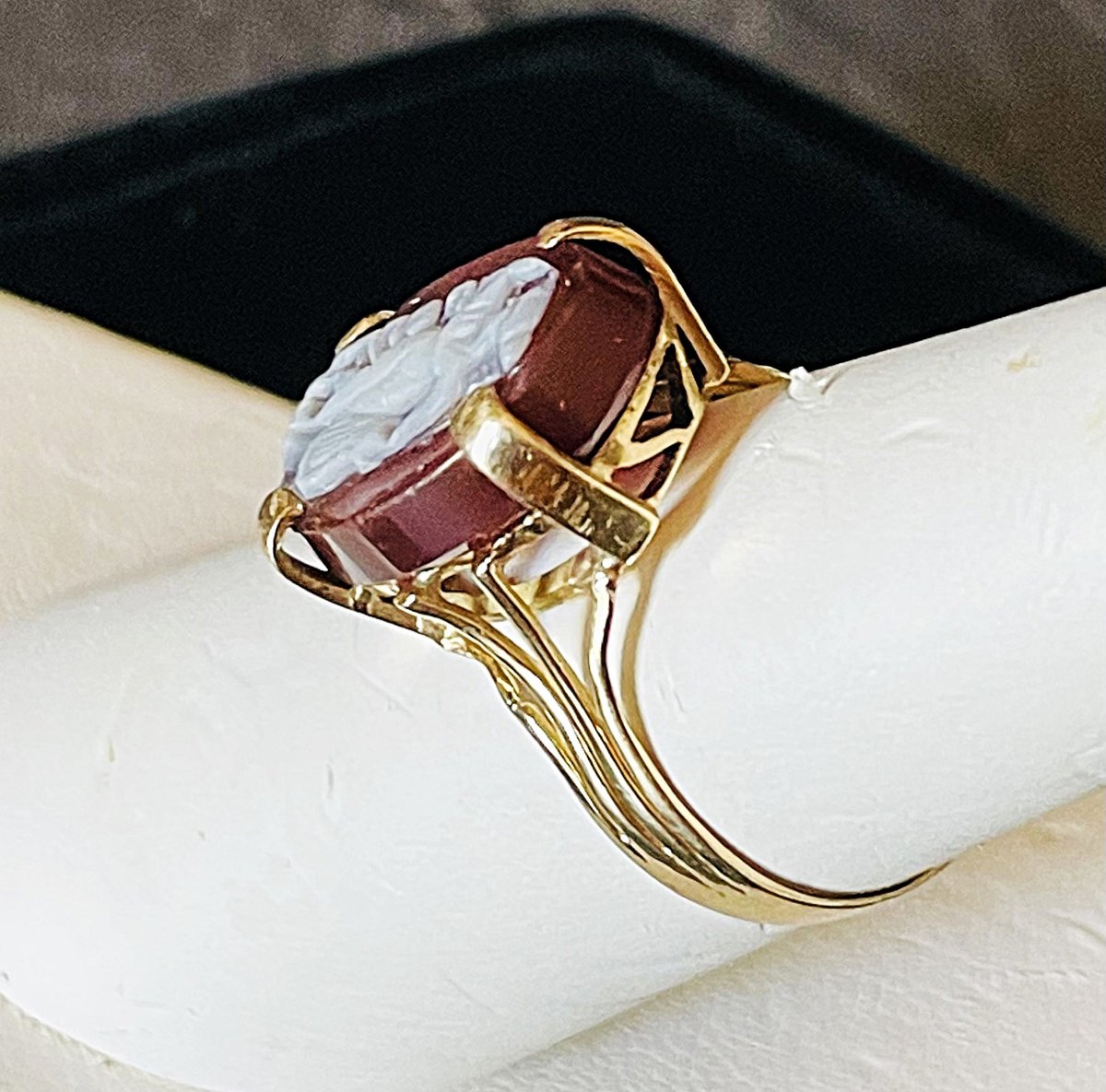 18k Gold Ring - Agate Came - Muse Erato - Victorian Era - 19th Century-photo-3