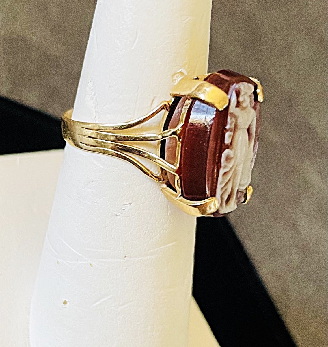 18k Gold Ring - Agate Came - Muse Erato - Victorian Era - 19th Century-photo-3