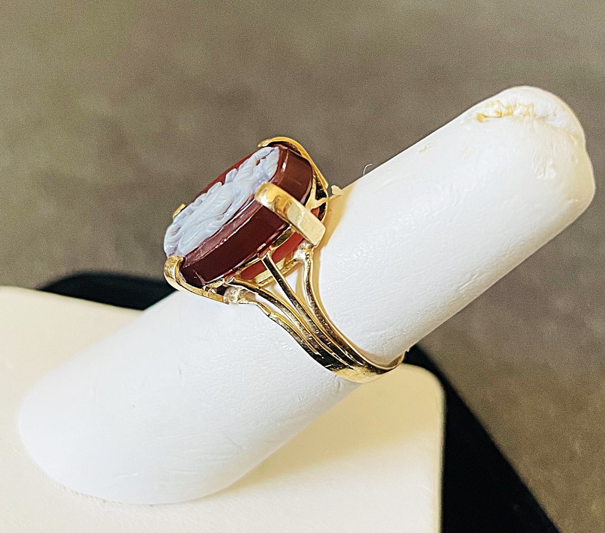 18k Gold Ring - Agate Came - Muse Erato - Victorian Era - 19th Century-photo-4