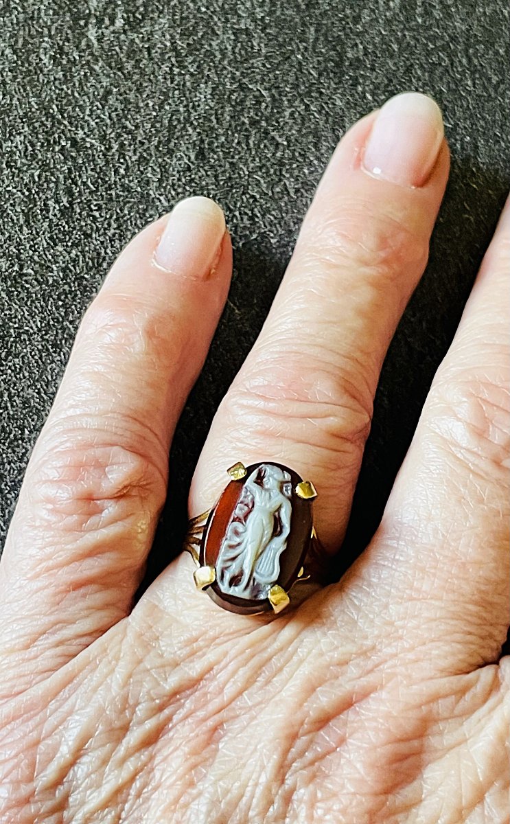 18k Gold Ring - Agate Came - Muse Erato - Victorian Era - 19th Century-photo-5