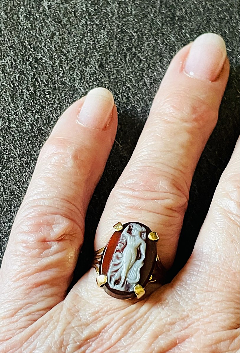 18k Gold Ring - Agate Came - Muse Erato - Victorian Era - 19th Century