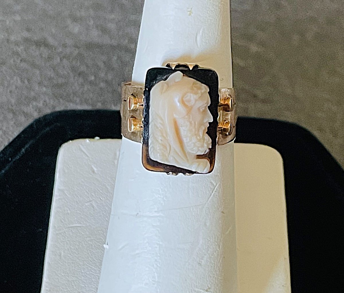 BAGUE OR 18K -CAMEE AGATE HERACLES - NAP III° - XIX°-photo-3