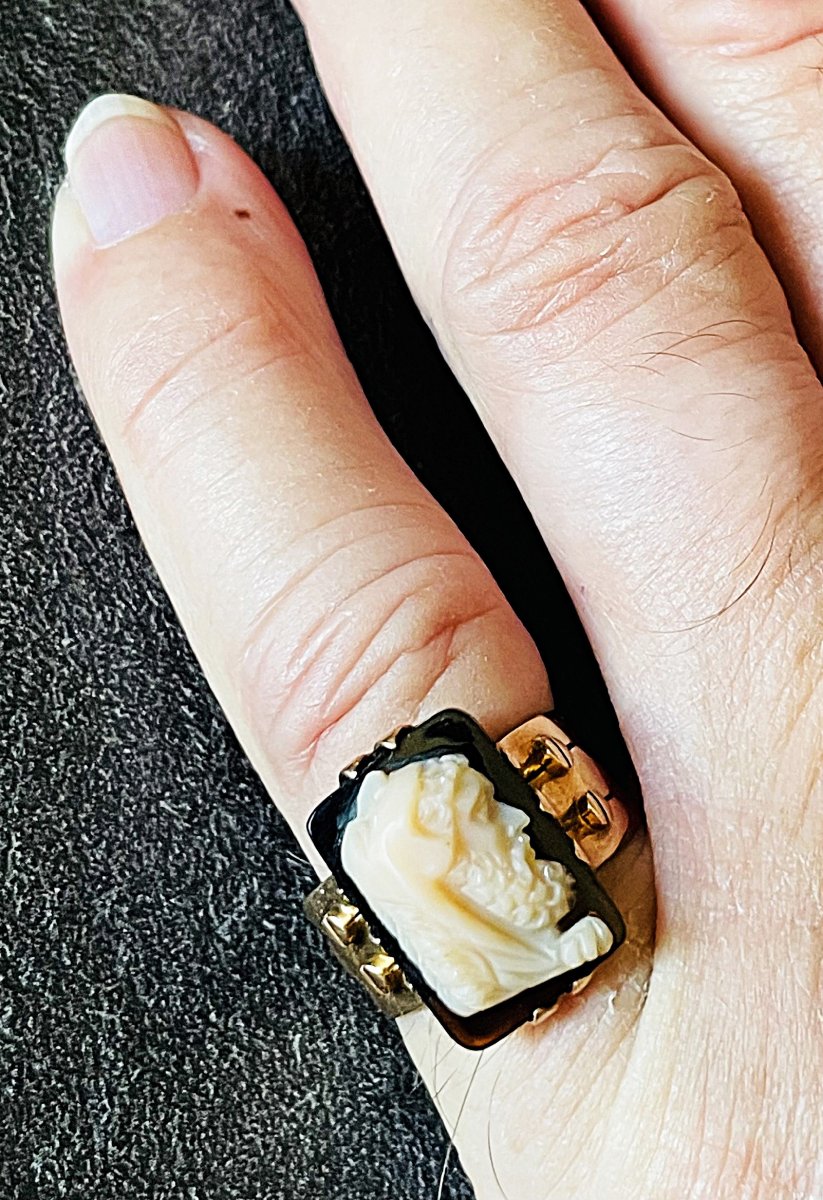BAGUE OR 18K -CAMEE AGATE HERACLES - NAP III° - XIX°-photo-7
