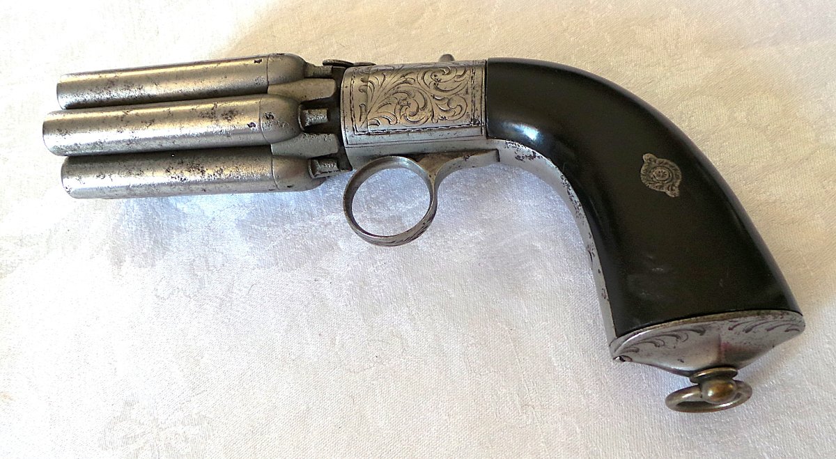 Revolver - "david-hermand" Pepper Mill - 9 Mm Caliber - 6 Cylinders - Top-fire - 1837 - 19th Century -photo-2
