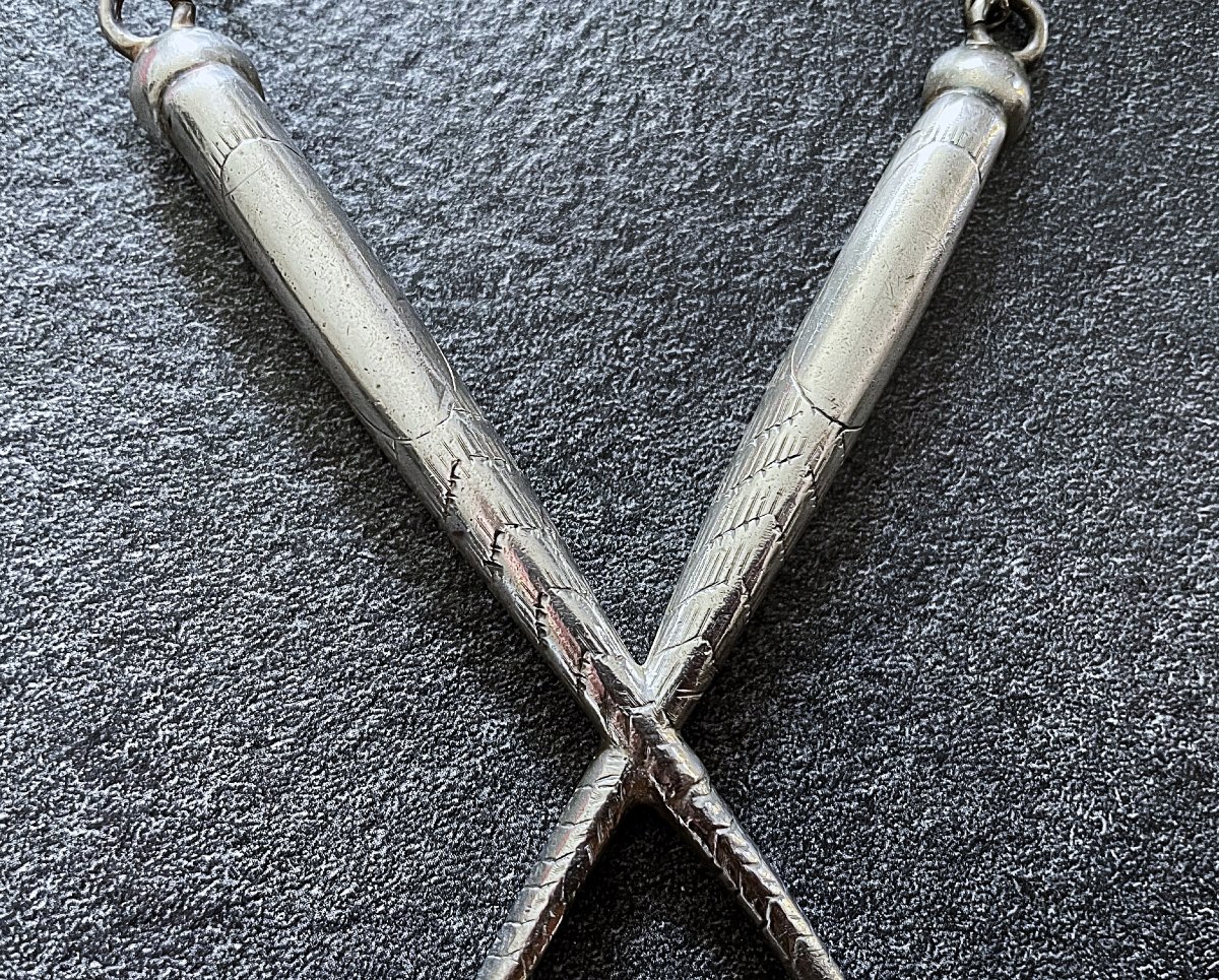 Pair Of Chain-link Jewelry - Antique - Silver-plated Metal - 19th Century-photo-4