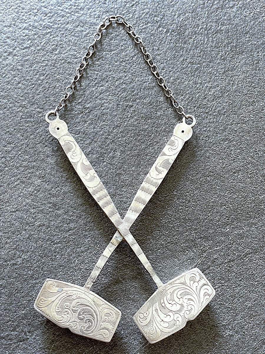 Pair Of Chain-link Jewelry - Antique - Silver-plated Metal - 19th Century-photo-1