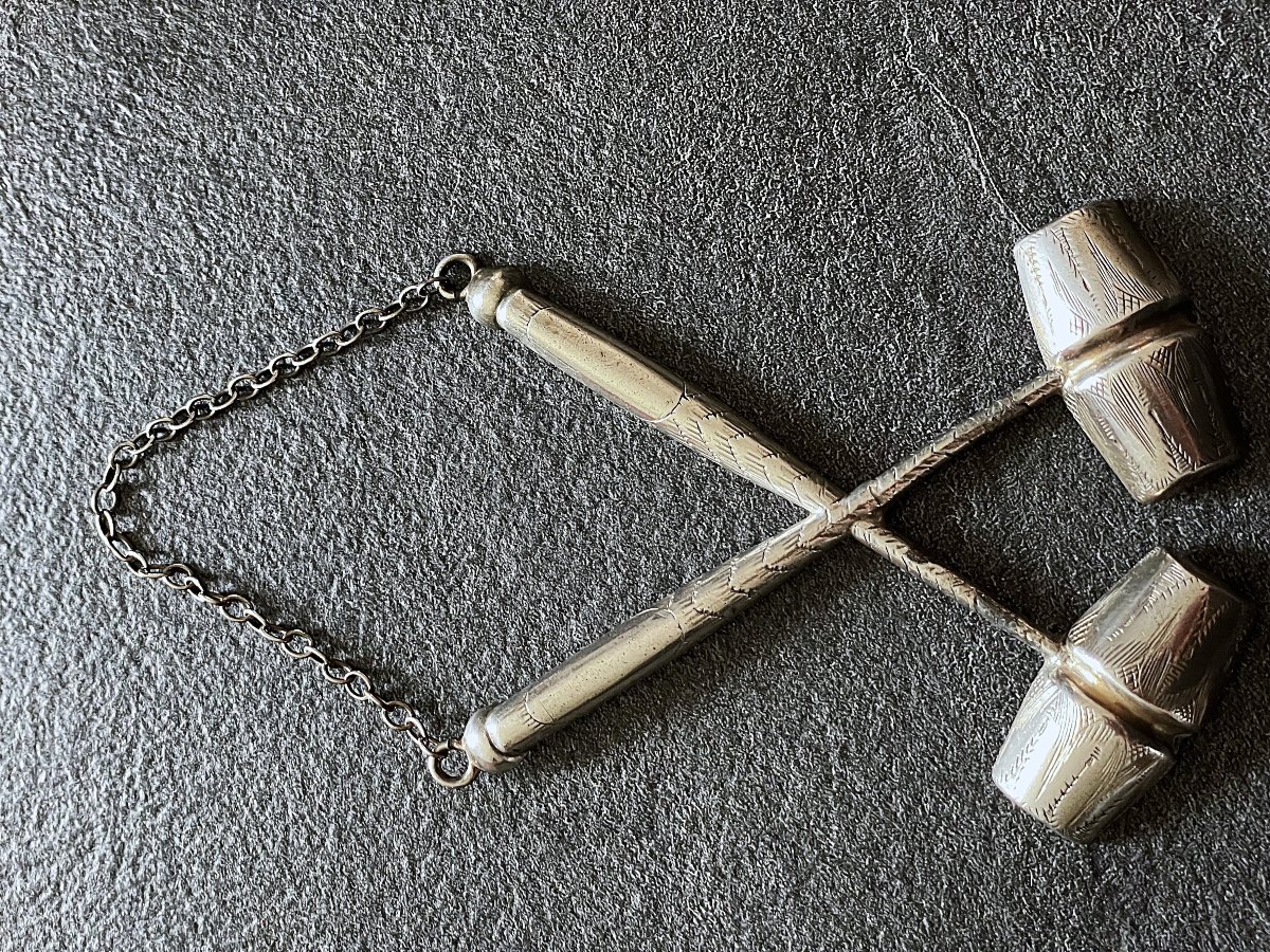 Pair Of Chain-link Jewelry - Antique - Silver-plated Metal - 19th Century-photo-2