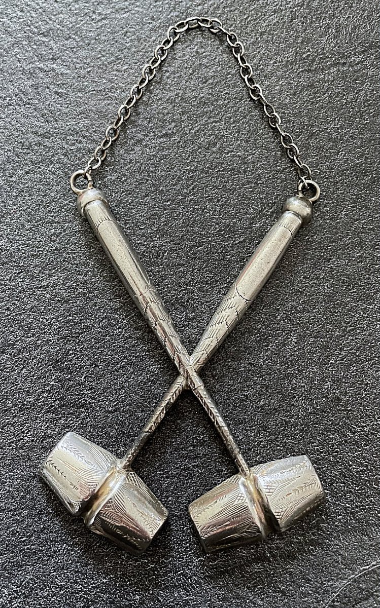 Pair Of Chain-link Jewelry - Antique - Silver-plated Metal - 19th Century