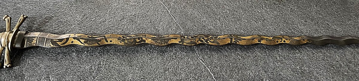 Elu Kadosh Short Sword - Blue-hardened And Gilded Flaming Blade - First Empire - Restoration - 19th Century-photo-4