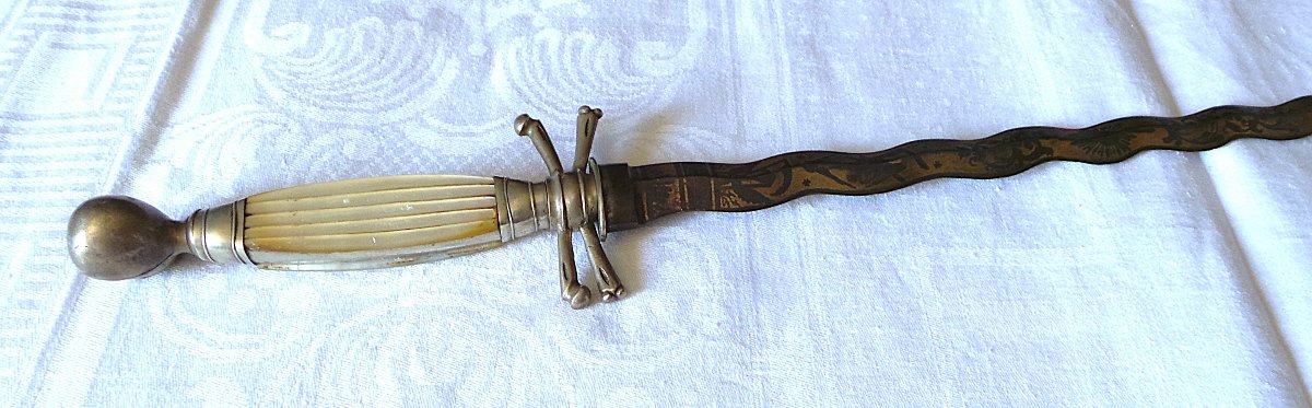 Elu Kadosh Short Sword - Blue-hardened And Gilded Flaming Blade - First Empire - Restoration - 19th Century-photo-8