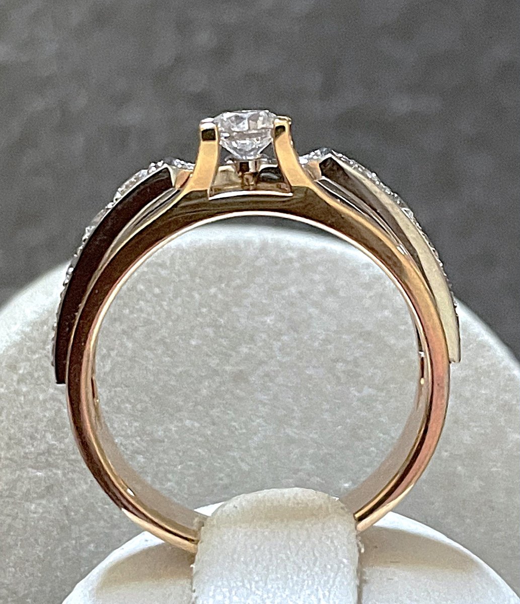 18k Yellow & Grey Gold Ring - Set With Diamonds - Hallmarks - XX°-photo-2