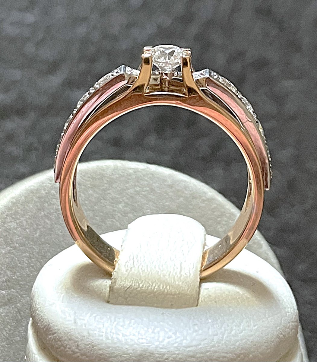 18k Yellow & Grey Gold Ring - Set With Diamonds - Hallmarks - XX°-photo-3