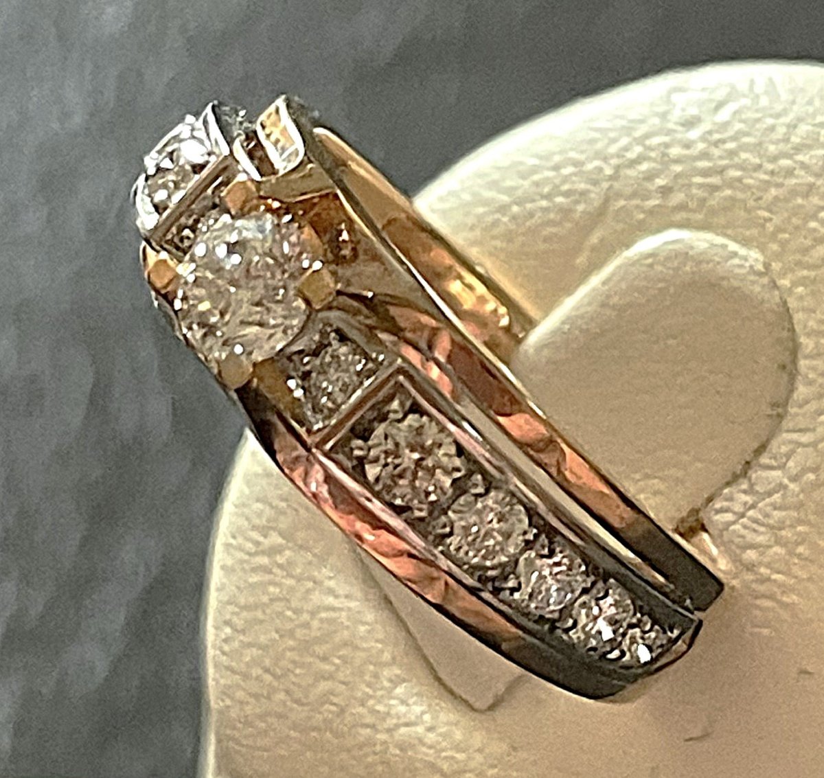 18k Yellow & Grey Gold Ring - Set With Diamonds - Hallmarks - XX°-photo-4