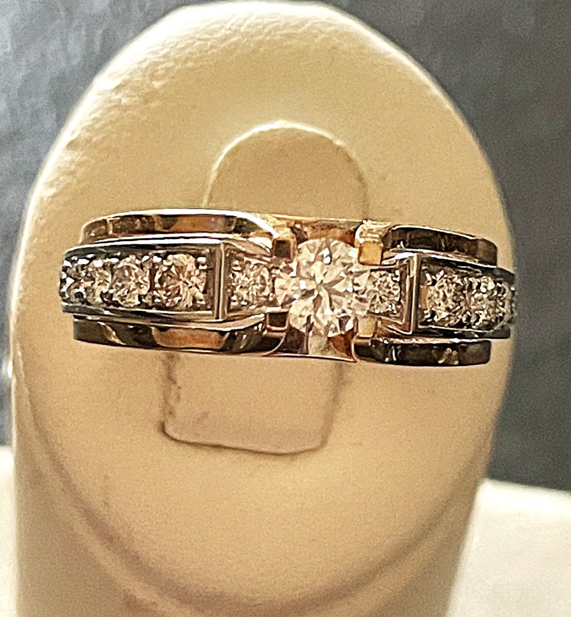 18k Yellow & Grey Gold Ring - Set With Diamonds - Hallmarks - XX°-photo-1