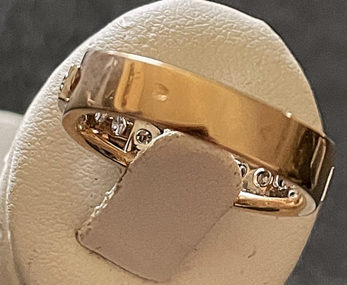 18k Yellow & Grey Gold Ring - Set With Diamonds - Hallmarks - XX°-photo-2