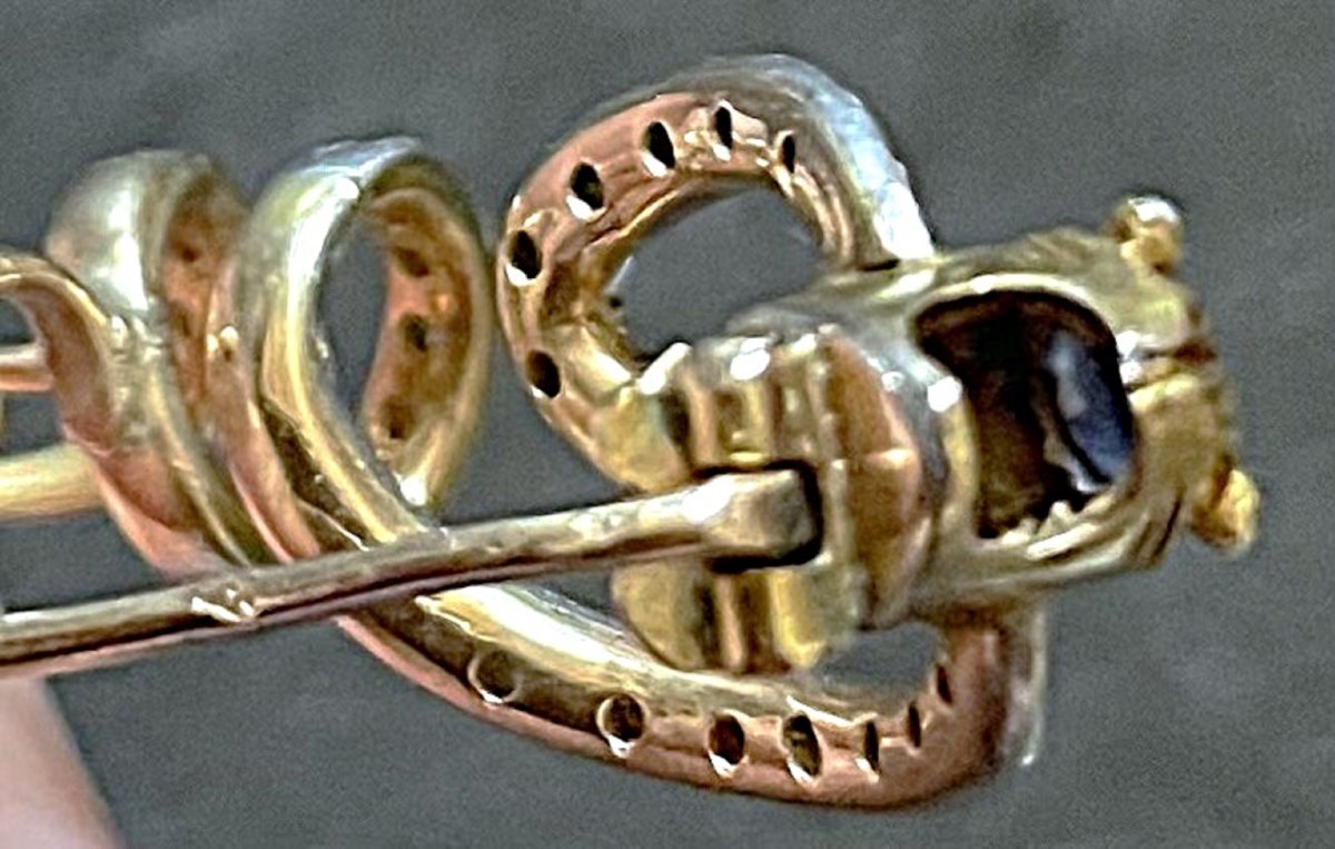 BROCHE SERPENT OR JAUNE 18K - PAVAGE DE DIAMANTS- SAPHIR -YEUX DTS - XIX°-photo-8