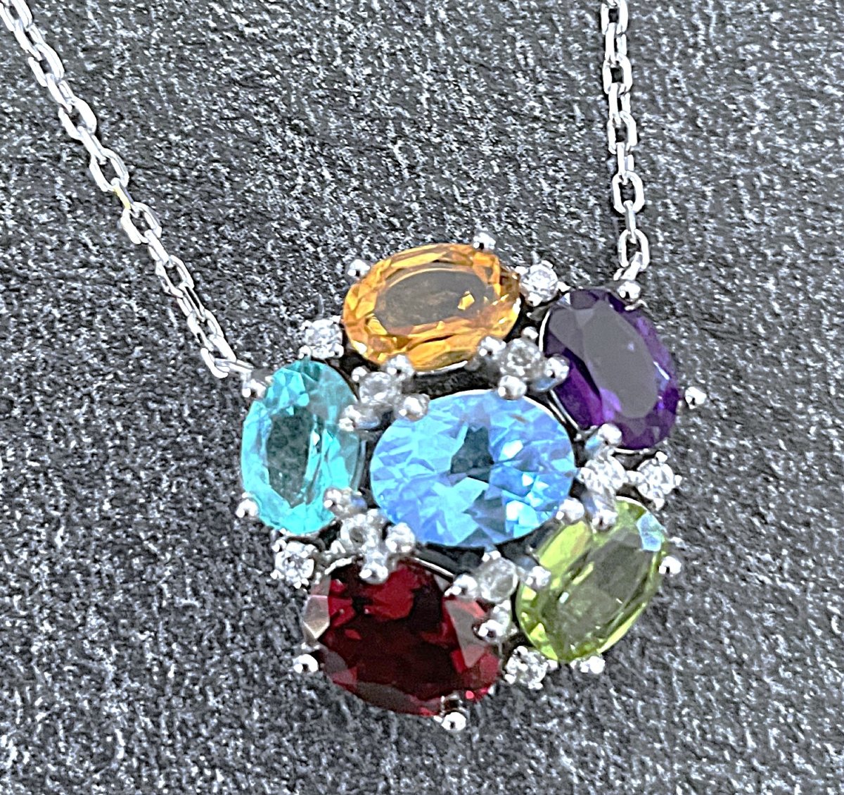 "tutti Frutti" Necklace In 925 Silver - Topaz - Garnet - Amethyst - Peridot - Citrine - XX°-photo-2