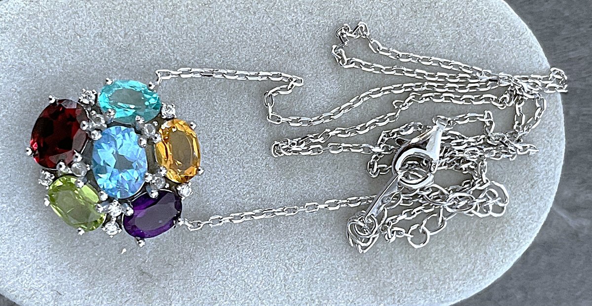 "tutti Frutti" Necklace In 925 Silver - Topaz - Garnet - Amethyst - Peridot - Citrine - XX°