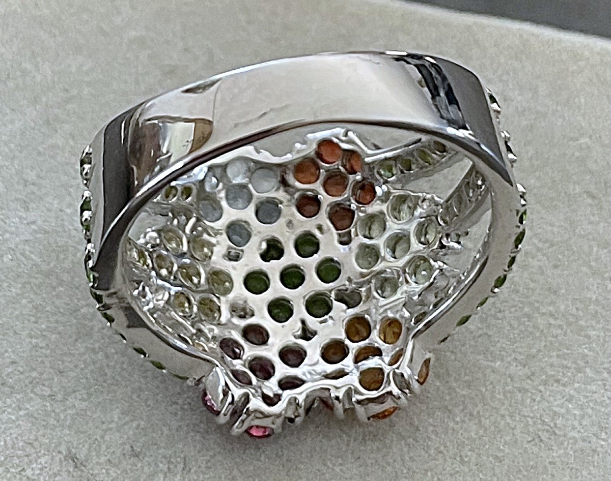 "tutti Frutti" Ring, 925 Sterling Silver — Peridot, Citrine, Topaz, Amethyst, Garnet — 20th Century-photo-3