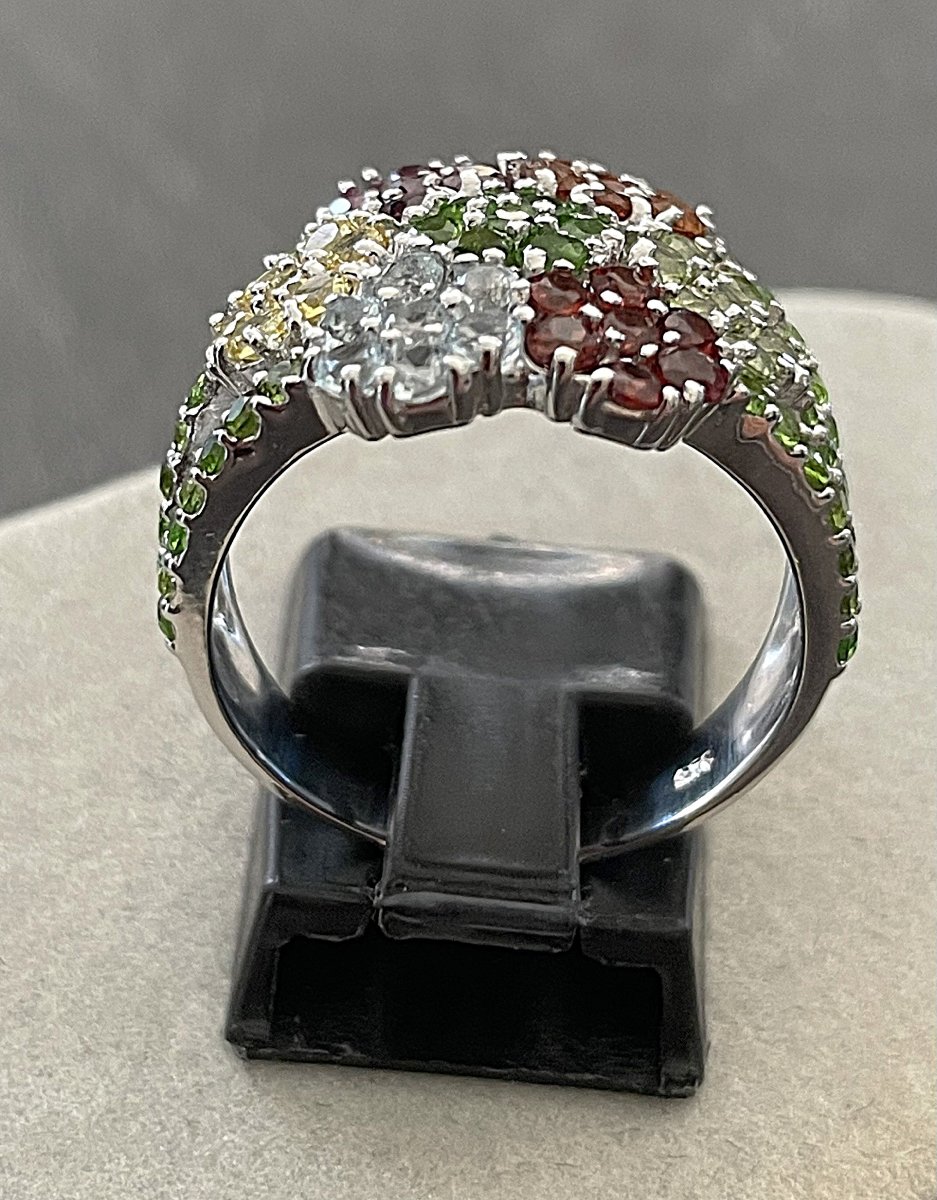 "tutti Frutti" Ring, 925 Sterling Silver — Peridot, Citrine, Topaz, Amethyst, Garnet — 20th Century-photo-2