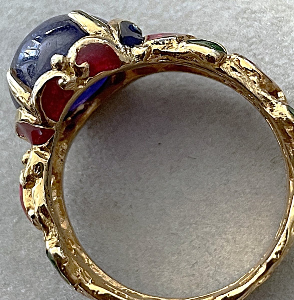925 Sterling Silver Vermeil Ring - 8.7 Carats Oval Cabochon Sapphire - 20th Century-photo-1